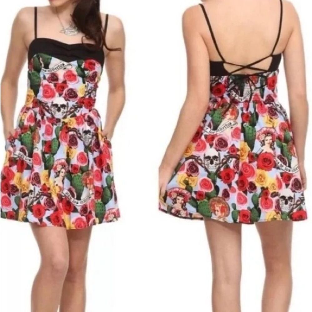 New Hell Bunny from Hot Topic Dia de los Muertos Cancun pin-up Skater Dress
